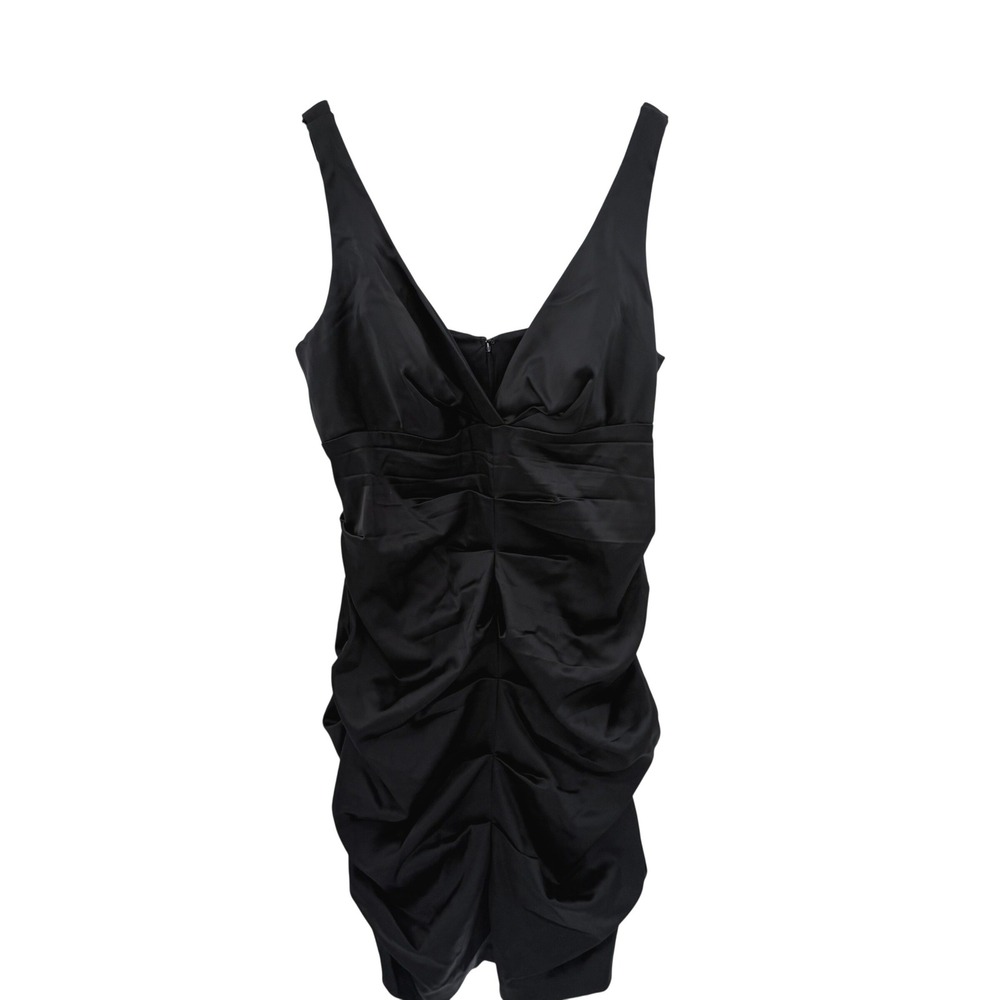 Xscape Woman Black Ruched Stretchy Satin V-Neck Cocktail Dress 22W Sleeveless